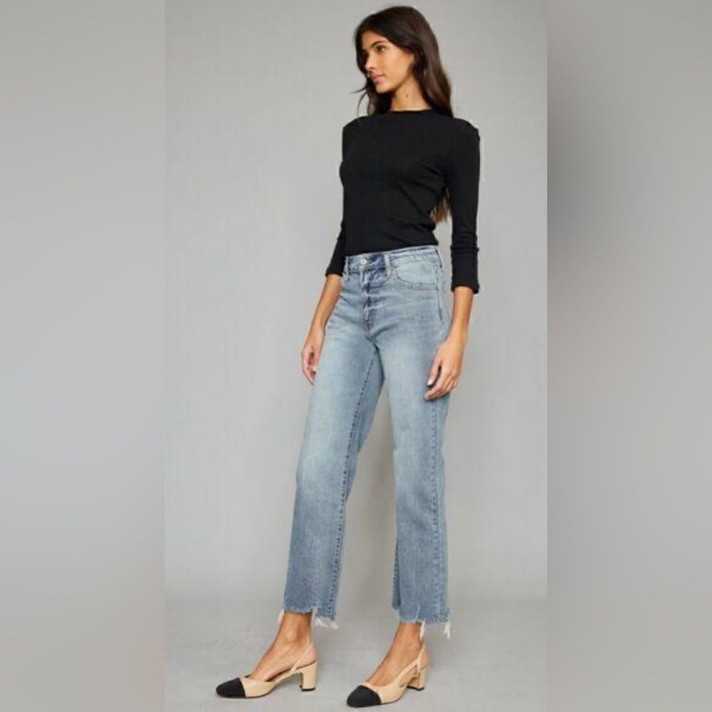 KANCAN HIGH WAIST RAW HEM CROPPED WIDE LEG JEANS -Size 15 - Picture 2 of 9